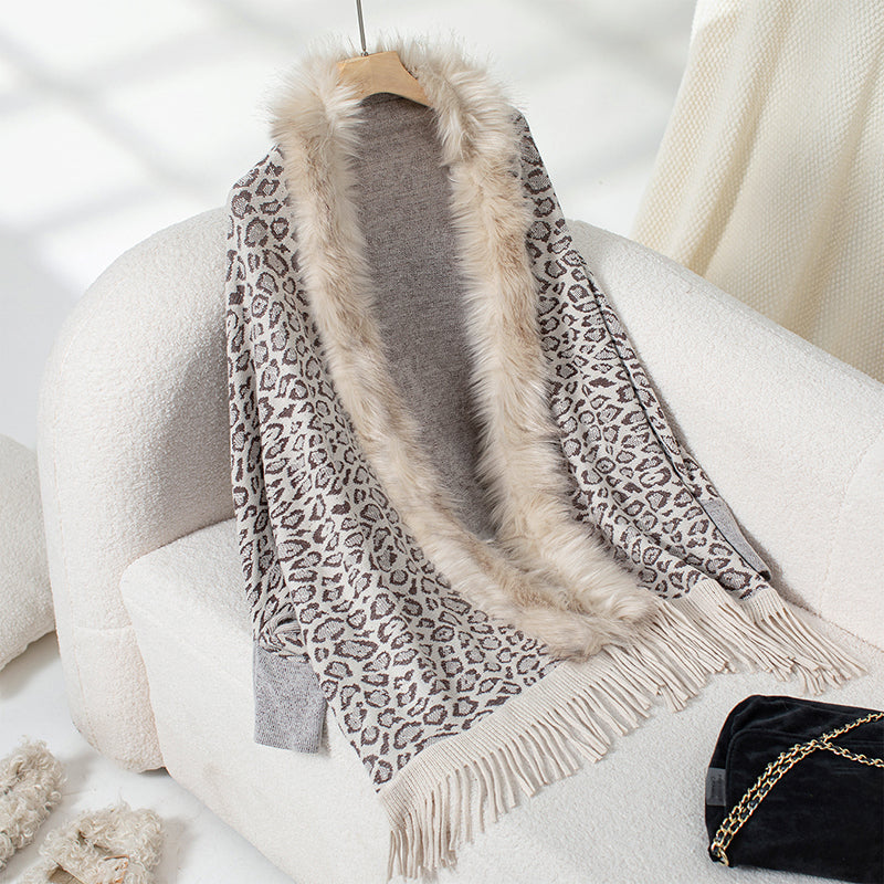 Leopard Faux Fur Poncho Cardigan