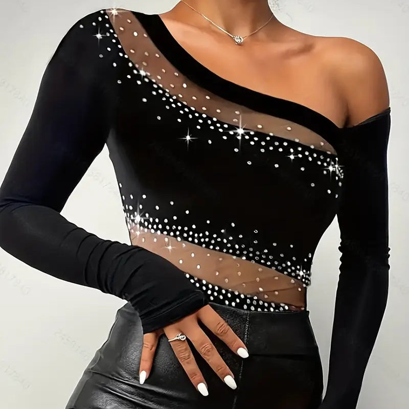 Sheer One Shoulder Mesh Top
