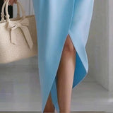 Lapel Midi Bodycon Dress with Pockets