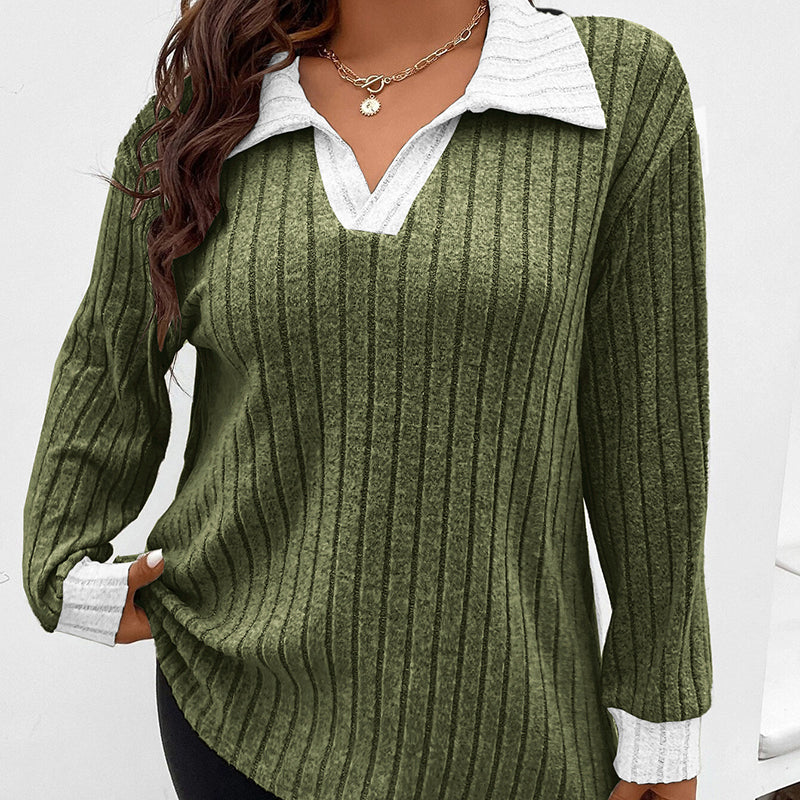 Plus Size V-Neck Lapel Blouse