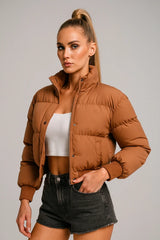 Stylish cropped brown puffer jacket for women