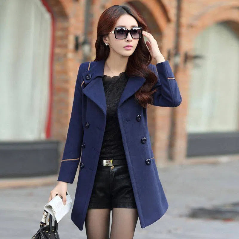 19 Autumn And Winter Korean Style Coat Double-breasted-Navy Blue-5