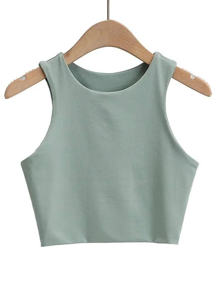 2023 Summer Fashion Women Sexy Slim Tops O-neck Sleeveless-green-9