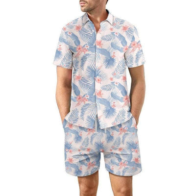 2Pcs Printed Beach Shirt Summer Suit Loose Lapel Button Top DCS07DXCS7 / 3XL-DCS07DXCS3-5