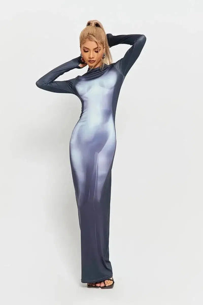 3D Body Printing Super Long Sleeve Body Robe Party Dress-1