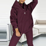 3pcs Women's Sports Suit Loose Hooded Pockets Sweatshirt And-Deep purple-6