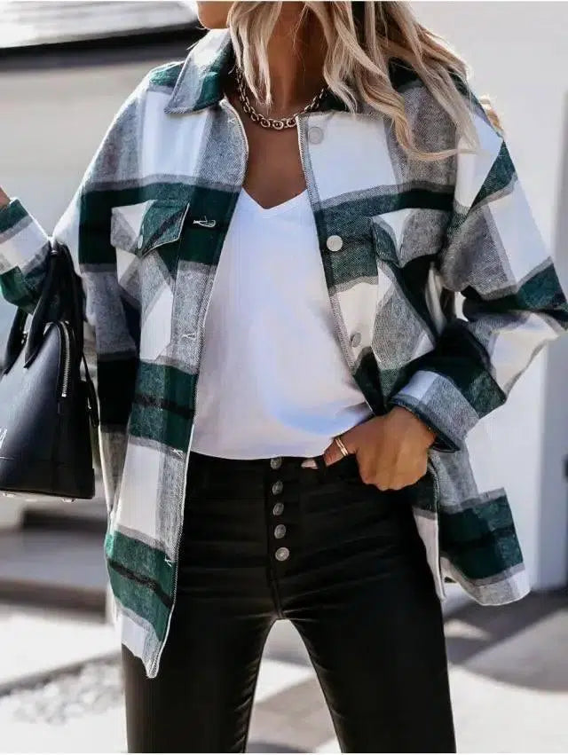 Autumn And Winter Long-Sleeved Plaid Shirt Jacket Women-2