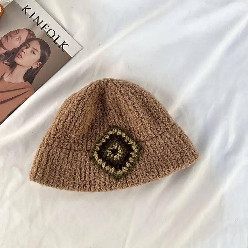 Autumn And Winter Retro Knitted Pot Hat Women-Khaki-6