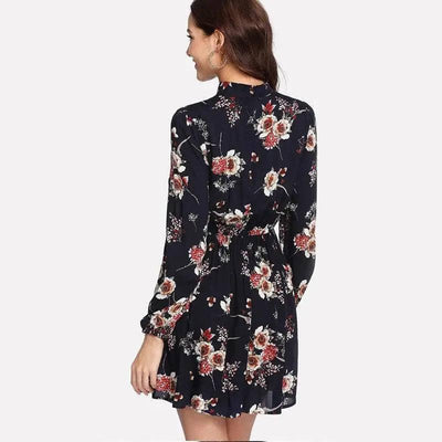 Autumn Floral Women Dresses Multicolor Elegant Long Sleeve-3