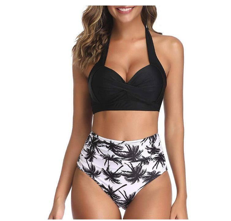 Bikini European And American High Waisted Printed Neck Strap-12