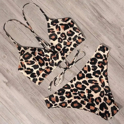 Bikini One Piece Bikini leopard cut out bandage one piece-3style-6