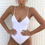 Bikini Solid Color Siamese Swimwear Women Sexy Bikini-White-7