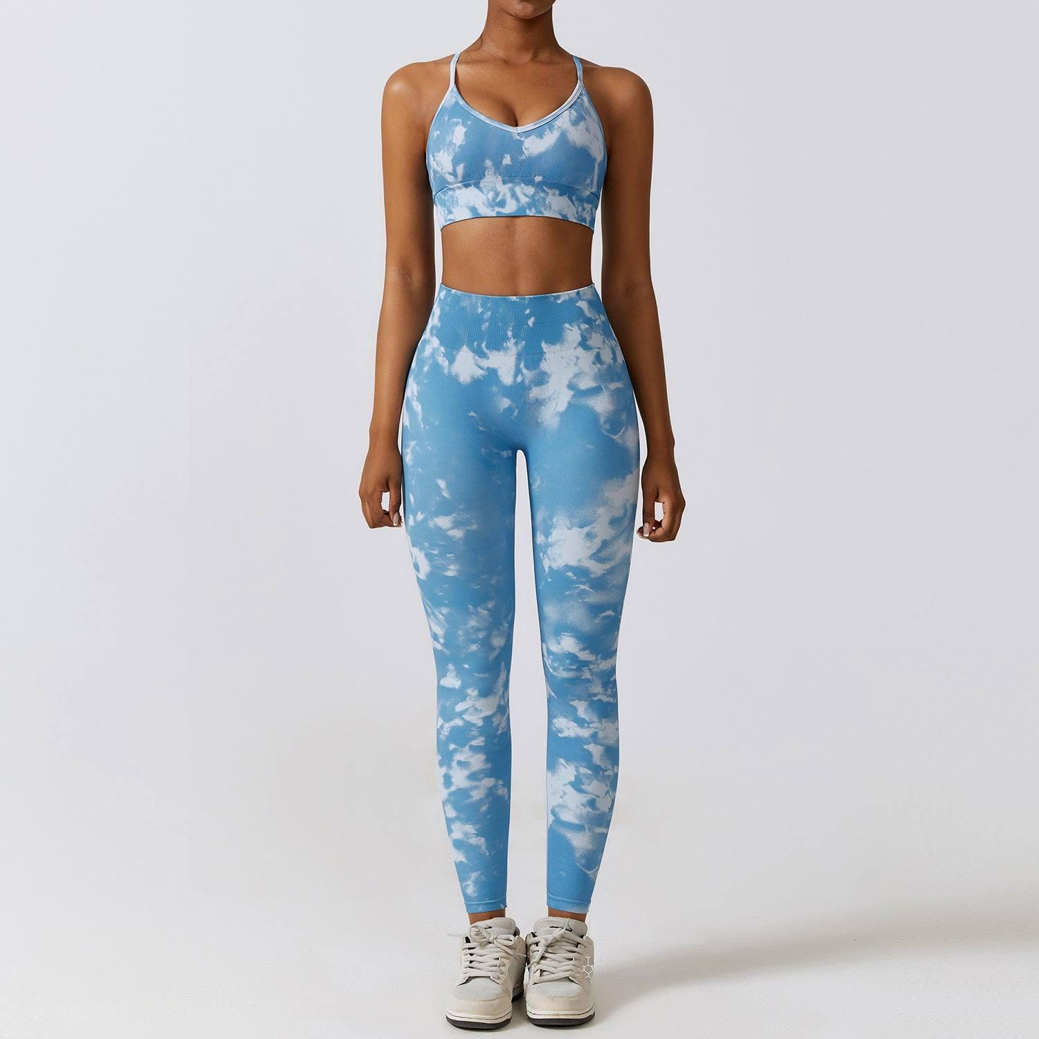 Camouflage Printing Seamless Yoga Suit Quick-drying High-Blue Bra Trousers-3