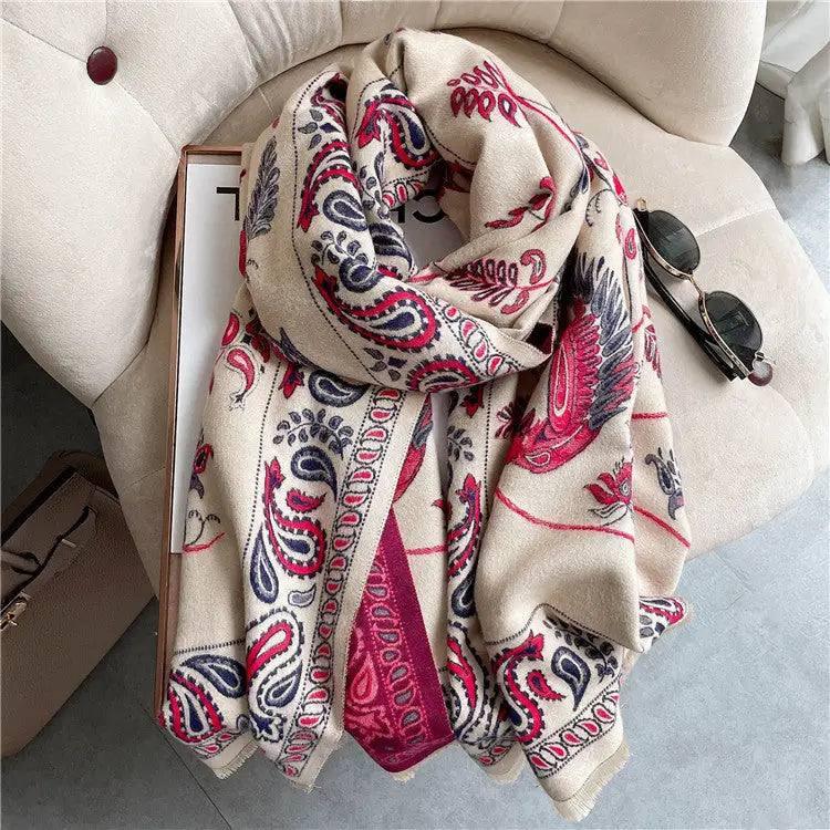 Cashmere-like Short Beard Flower Scarf Warm Versatile-7