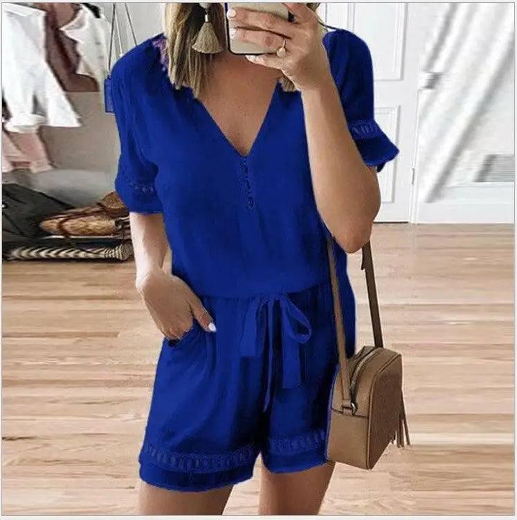 Casual pants fashion jumpsuit-Blue-4