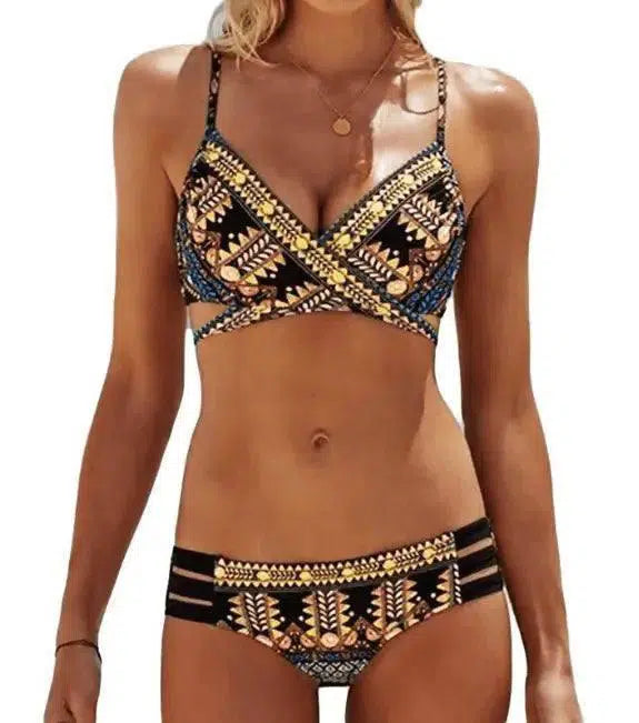 Chest cross straps ethnic style print sexy bikini bikini-2