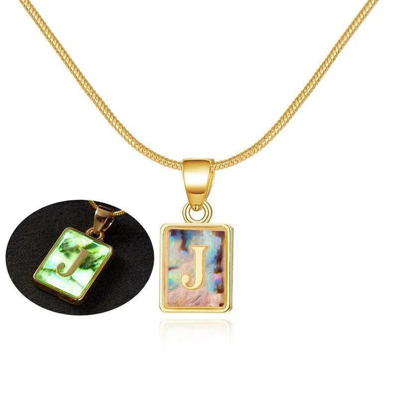 26 Letter Square Necklace Colorful Shell Luminous Pendant Chain Necklace For Women Temperament Ladies Jewelry-19