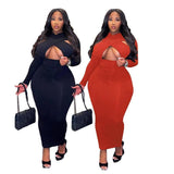 Plus Size Dresses Women Clothing Irregular Neck Clube Dress Bodycon Party Long Sleeve Midi Dress Dropshipping Wholesale-2