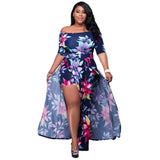 Plus Size XL-5XL Summer Long Maxi Dress Women Short Sleeve Floral Print Night Club Party Bandage Street Dresses Vestidos GL5005-Blue-7