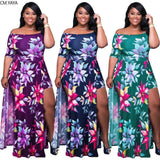 Plus Size XL-5XL Summer Long Maxi Dress Women Short Sleeve Floral Print Night Club Party Bandage Street Dresses Vestidos GL5005-2