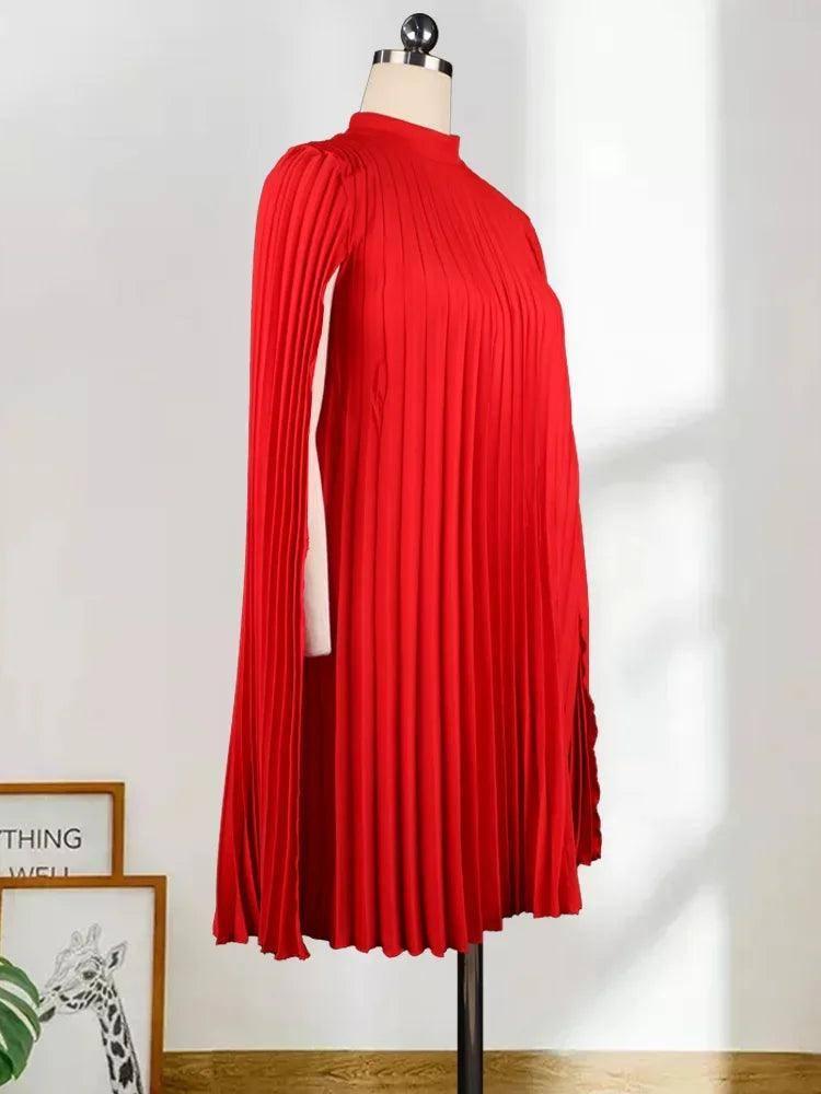 Chic Red Pleated Dress: Timeless Elegance Unveiled-4