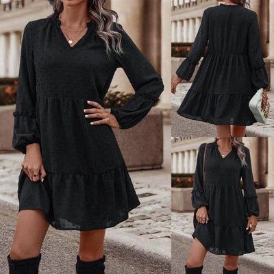 Chiffon Long Sleeve V-neck A- Line Original Dress-1