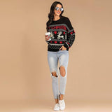 Christmas Deer Color Matching Sweater Women-3