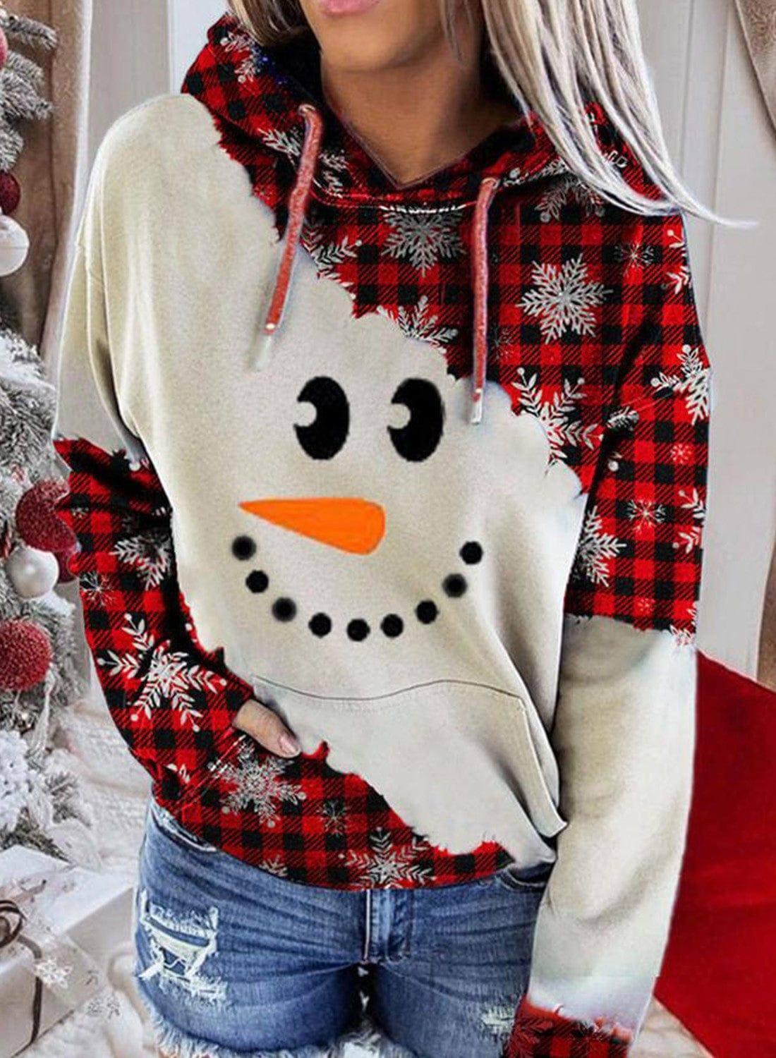 Christmas Print Contrast Sweater Hoodie-Smiley-6