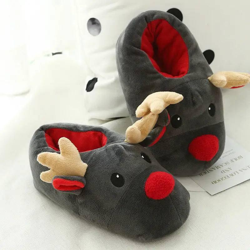 Christmas Shoes Cute Elk Home Slippers-Grey-3