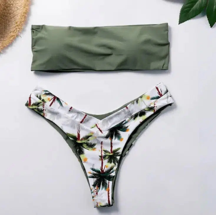 Coconut tree printing new bikini bow European and American-3