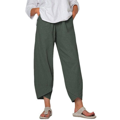 Cotton And Linen Wide Leg Pants Solid Color High Waist Loose Casual Trousers For Women-Grey-6