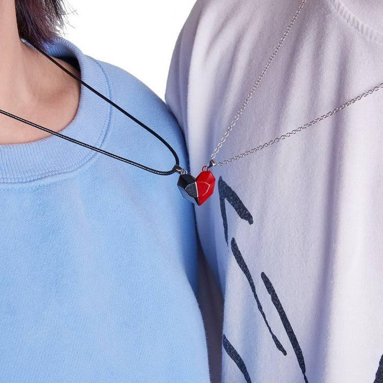 Couple's Matching Heart Necklaces in Silver and Black-2