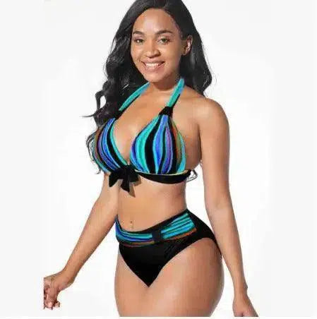 Digital Printed Swimsuit Split Bikini Swimsuit-Blue-2