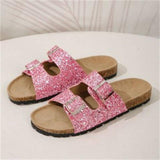 Double Buckle Sandals For Women New Fashion Sequined Beach-8