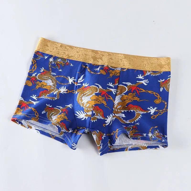 Dragon print boxer shorts-Blue-5