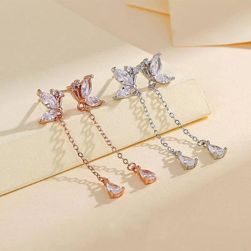 S925 Butterfly Zircon Tassel Earrings Women's Niche Exquisite Long Earrings Jewelry-1