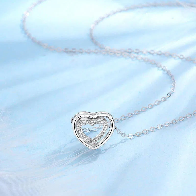 S925 Sterling Silver Heart To Heart Pendant Necklace-8