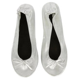 Elegant Satin Ballet Flats with Matching Pouch-Silver-8