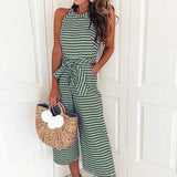 Elegant Sexy Jumpsuits Women Sleeveless Striped Jumpsuit-2