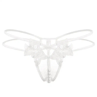 Lingerie Embroidered Women's Thong-White-2