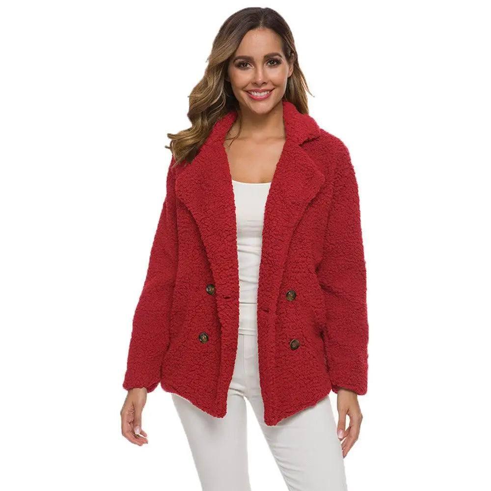 European And American Lamb Fleece Thickened Women's Sweater-Red-22