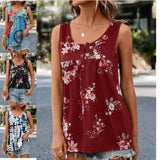 European And American Printed Round Neck Button Sleeveless-2