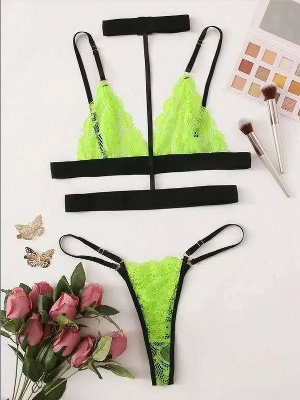 European And American Sexy Three-point Lingerie-Green-2