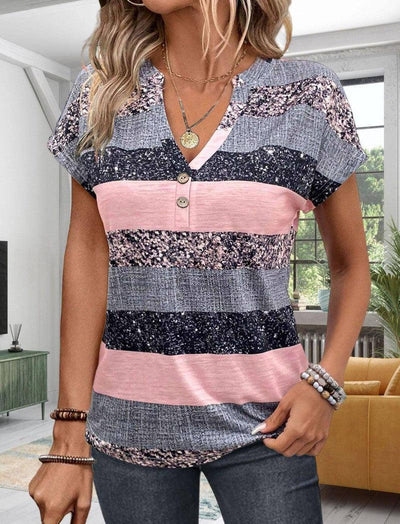 European And American Summer Short Sleeve Striped V-neck 3D-8