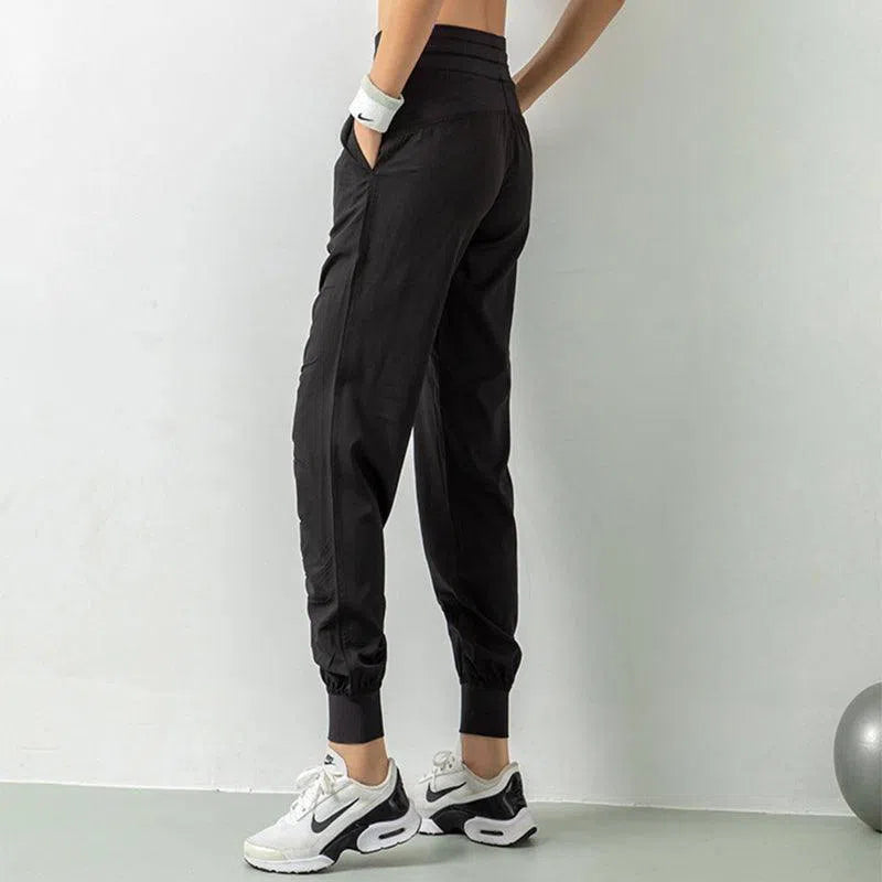 Fashion Casual Sports Pants For Women Loose Legs Drawstring High Waist Trousers With Pockets Running Sports Gym Fitness Yoga Pants-3