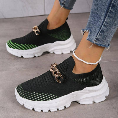 Fashion Chain Design Mesh Shoes For Women Breathable Casual-Black-2