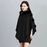 Fashion Faux Fur Jacket Women Shawl Scarf-Black-2