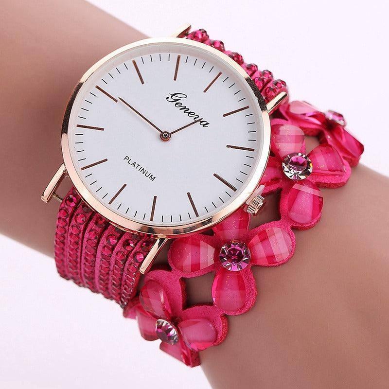 Fashion Geneva Flowers Watches Women Dress Elegant Quartz-Rose red-10