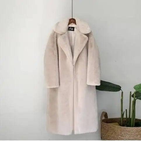 Fashion High Quality Velvet Fur Long Coat Women-Apricot-1