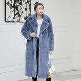 Fashion High Quality Velvet Fur Long Coat Women-Blue-3